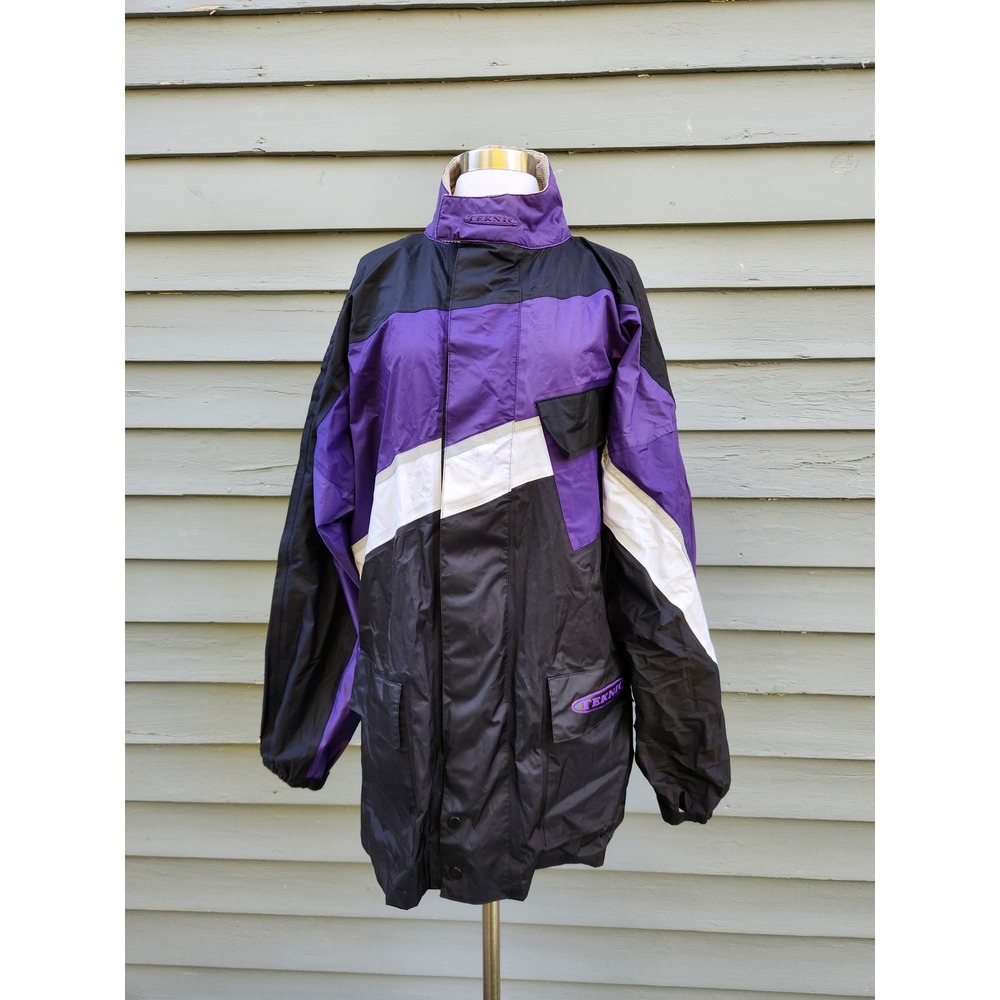 Vintage 90s Teknic Motorcycle Jacket Purple Black White Colorblock Windbreaker L